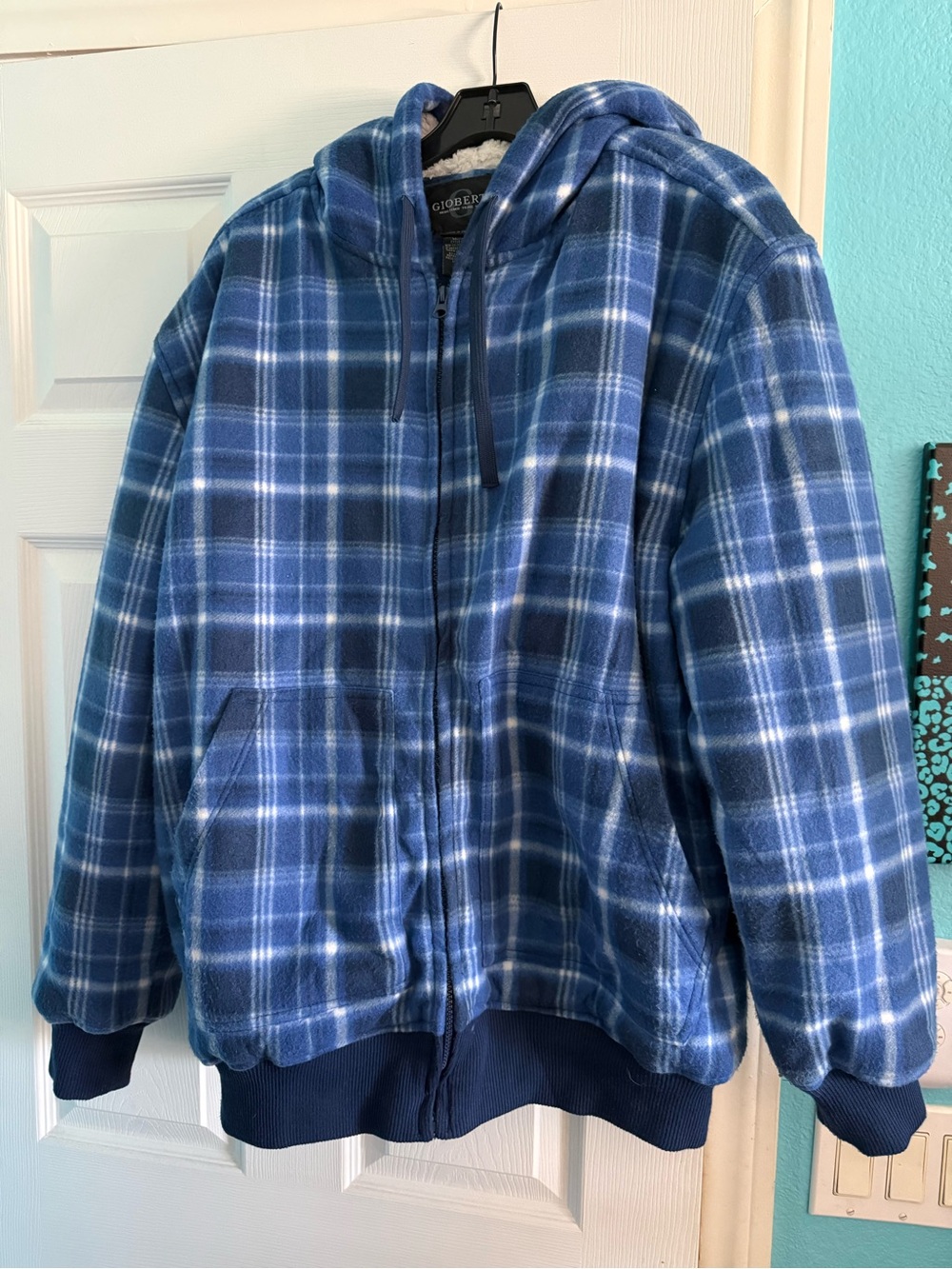 Gioberti Blue Plaid Hooded Puffer Jacket